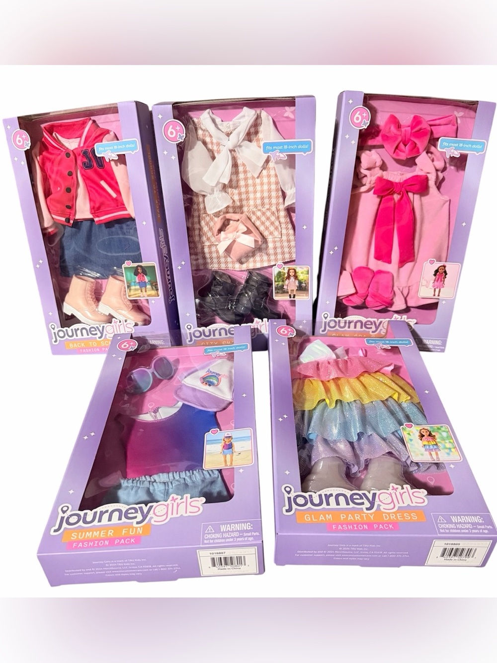 Journey Girls Fashion Packs: City Chic, School, Spa PJs, Summer, Glam, Party NEW